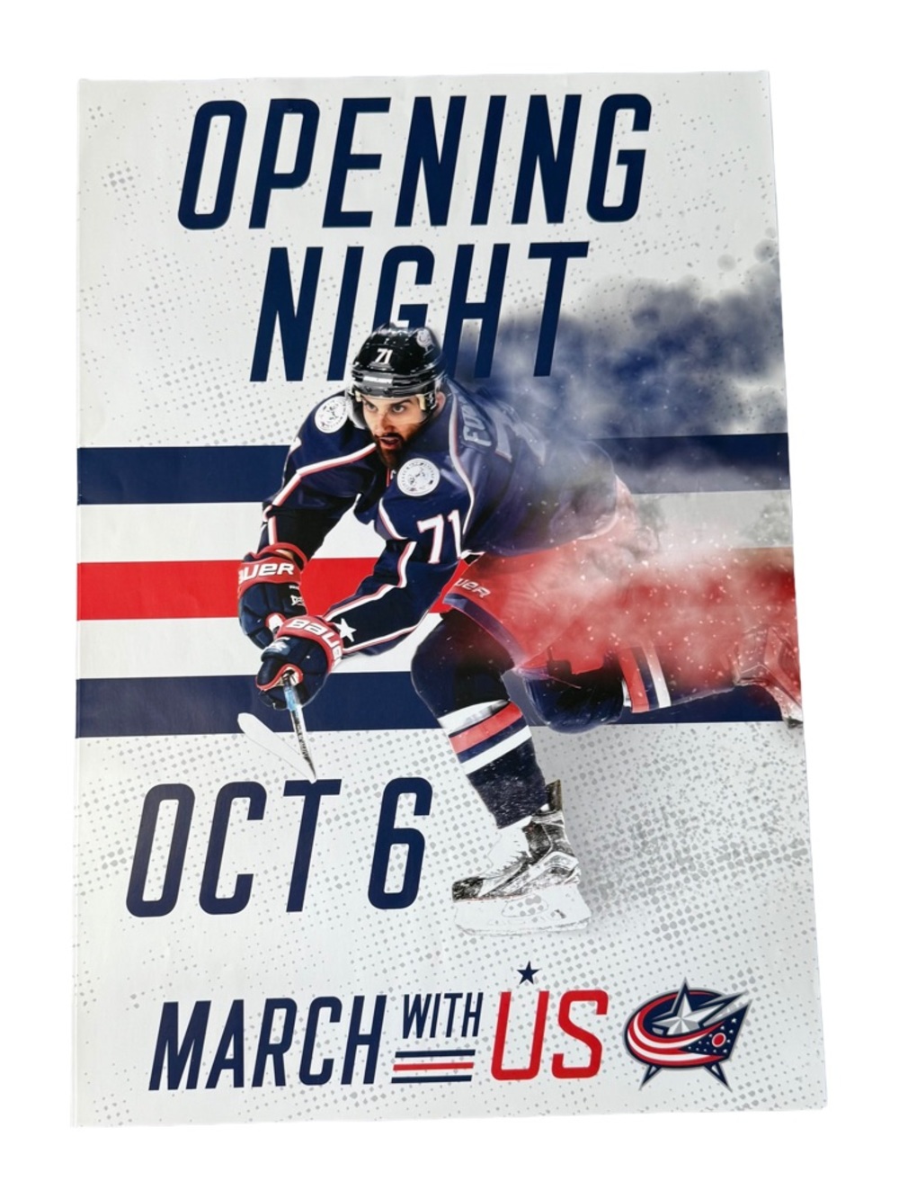 NWOT COLUMBUS BLUE JACKETS / NHL / NICK FOLINO OPENING NIGHT PROMOTIONAL POSTER